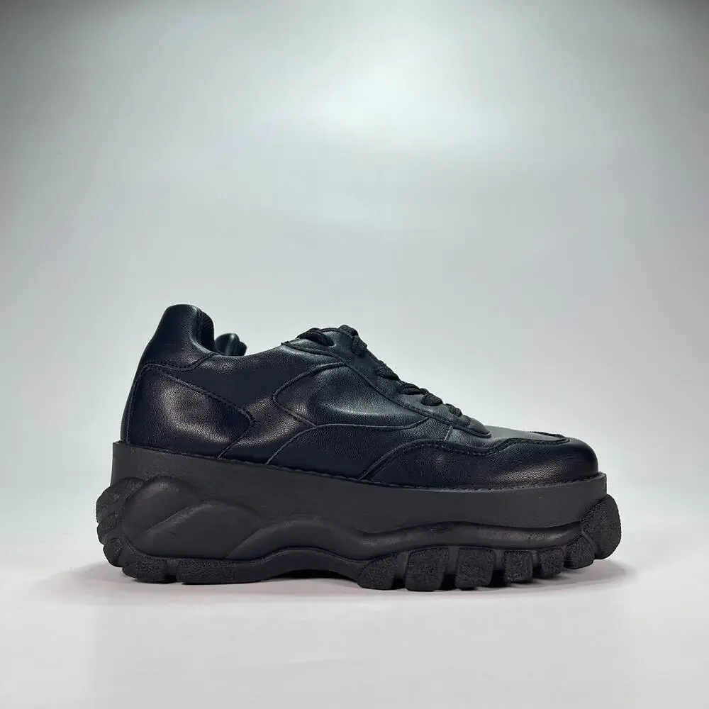 Black Low Top Comfort Chunky Platform Lace Up Fashion Sneakers Shoes Womens Sz 7